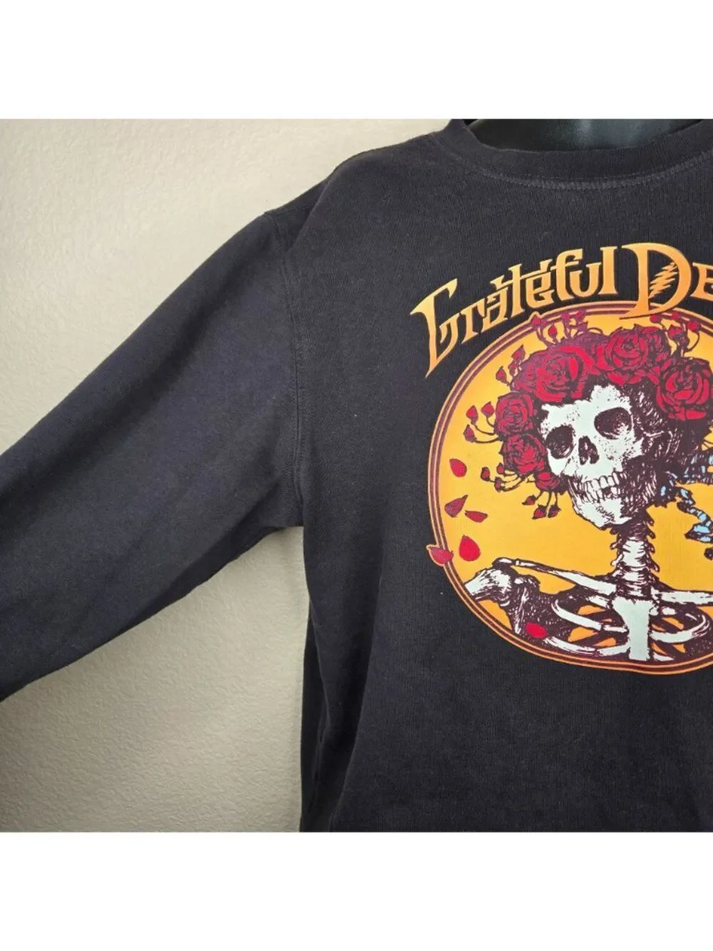 Grateful Dead Skeleton Roses Graphic Sweatshirt Black Crewneck Mens L